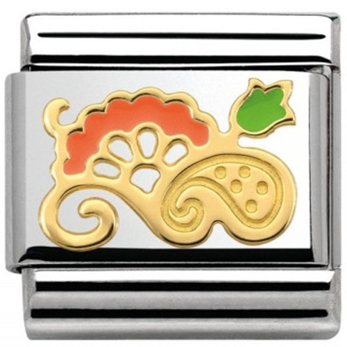 Nomination Ladies Composable Classic Cashmere 18K Gold Orange And Green Enamel Bouquet Charm 030281/22