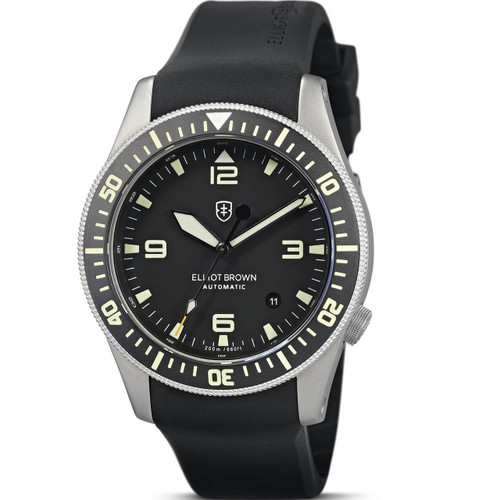 Elliot Brown Military Holton Watch | 43mm | Swiss Automatic | Black | Black Rubber Strap