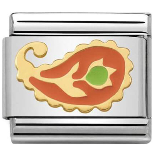 Nomination Ladies Composable Classic Cashmere 18K Gold Green And Orange Enamel Flower Charm 030281/15