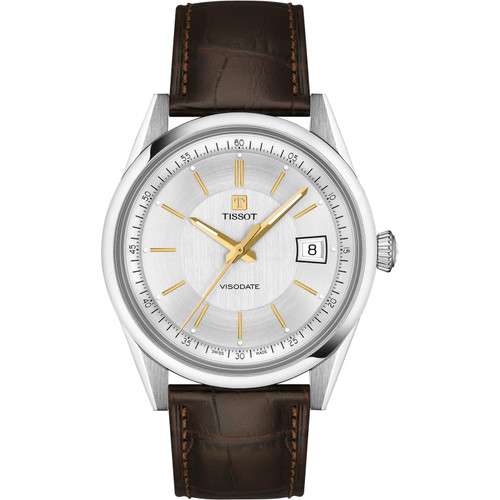 Tissot Visodate Powermatic 80 Watch | 39mm | Swiss Automatic | Silver | Brown Strap