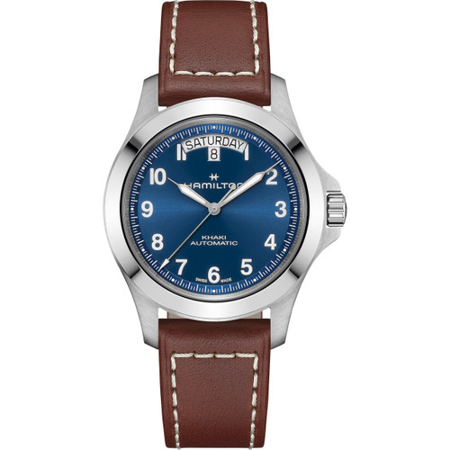 Hamilton Khaki Field King Watch | 40mm | Swiss Automatic | Blue | Brown Leather Strap