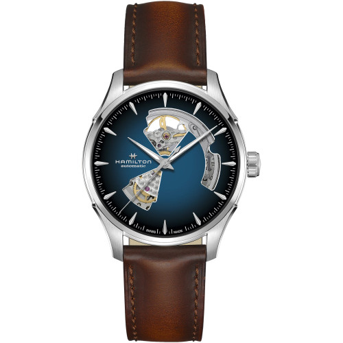 Hamilton Jazzmaster Watch | Open Heart | 40mm | Swiss Automatic | Blue | Brown Starp