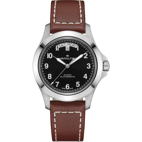 Hamilton Khaki Field King Watch | 40mm | Swiss Automatic | Black | Brown Leather Strap