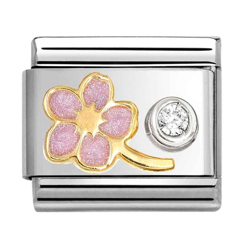 Nomination Composable Classic Charm | Gold CZ Myosotis Pink | CZ White