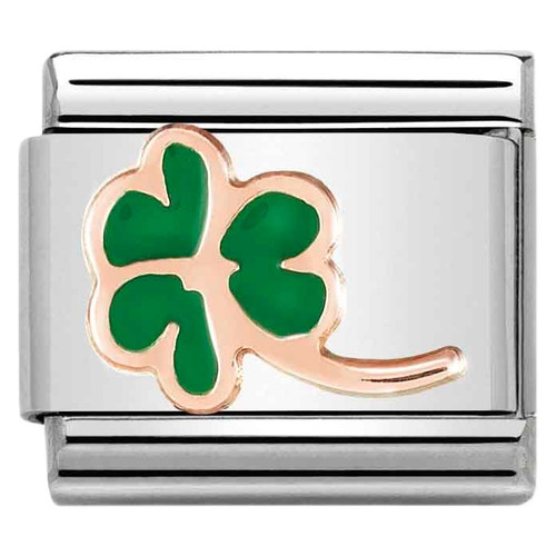 Nomination Composable Classic Symbols Charm | Stainless-steel | Rose Gold | Green Enamel Clover