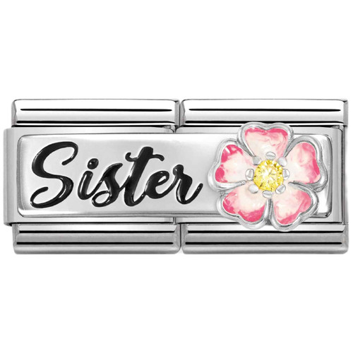 Nomination Composable Double Classic Detailed Stainless-steel, enamel, CZ and Silver Charm | Sister with Flower