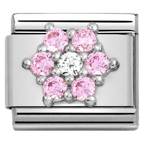 Nomination Composable Classic SYMBOLS CZ RICH Charm | Stainless-steel | Silver | Pink and White Flower