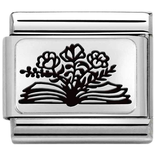 Nomination Composable Classic PLATES Charm | Stainless-steel | Silver | Book Flowers