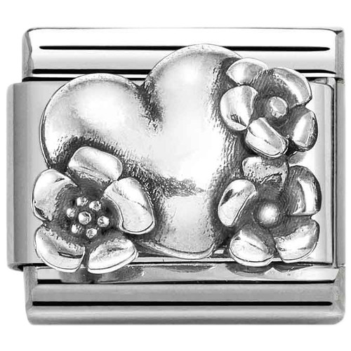 Nomination Composable Classic OXIDIZED SYMBOLS Charm | Silver | Heart with Flowers