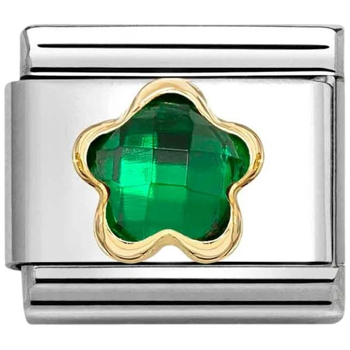 Nomination Composable Classic Charm | Stainless-steel | Yellow-gold | Green CZ Flower