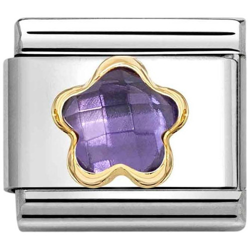 Nomination Composable Classic Charm | Stainless-steel | Yellow-gold | Purple CZ Flower