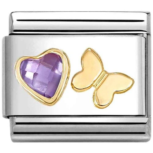 Nomination Composable Classic Charm | 18k Gold | Faceted | Purple Heart Gold Butterfly