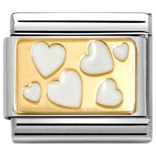 Nomination Composable Classic Charm | Stainless-steel | Bonded Yellow-gold | White Hearts Plaque