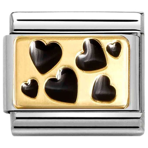 Nomination Composable Classic Charm | Stainless-steel | Bonded Yellow-gold | Black Hearts