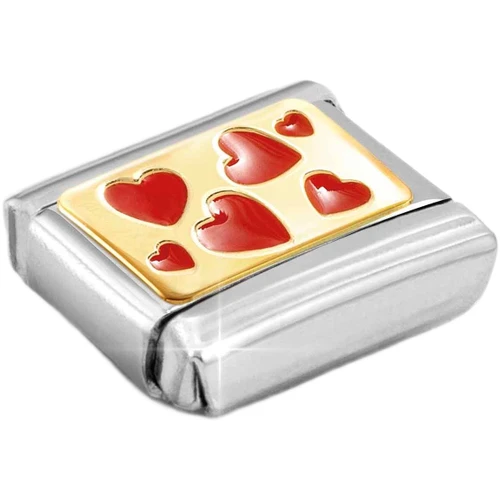 Nomination Composable Classic Charm | Stainless-steel | Bonded Yellow-gold | Red Hearts Plaque