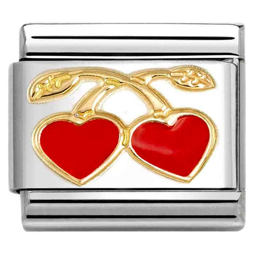 Nomination Composable Classic LOVE Charm | Stainless-steel | 18k Gold | Heart Cherries Red
