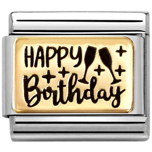 Nomination Composable Classic Charm | Stainless-steel | Bonded Yellow-gold | Happy Birthday with Champagne Glass