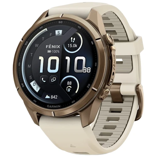 Garmin Fenix 9 Pro AMOLED INREACH Watch | 43mm | Sapphire | Titanium | Cream Autumn Gold | French Grey