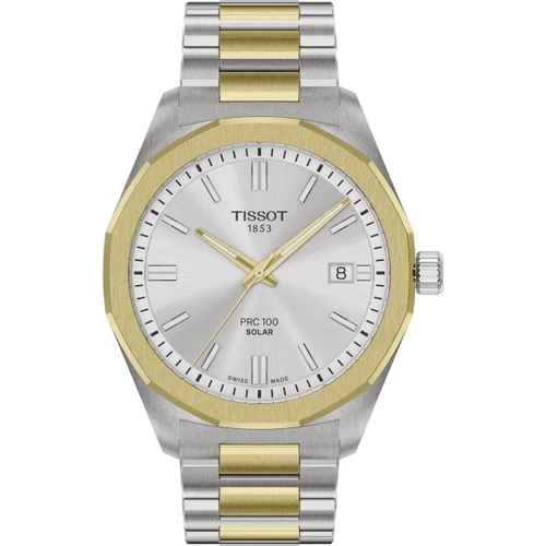 Tissot PRC 100 Watch | 39mm | Solar | Silver | Two Tone Bracelet