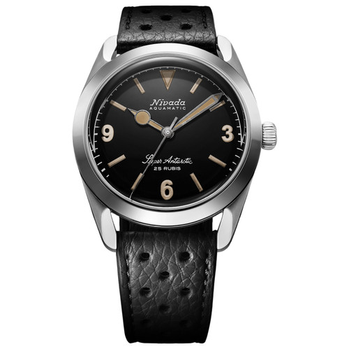 Nivada Grenchen Super Antarctic 3.6.9 Watch | 38mm | Automatic | Black | Black Leather Racing Strap