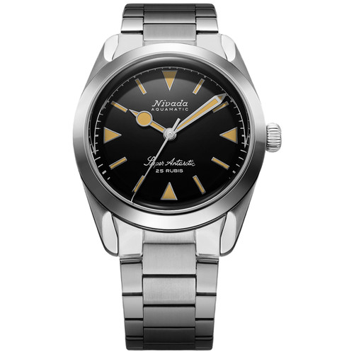 Nivada Grenchen Super Antarctic Watch | 38mm | Automatic | Black | Flat Link Bracelet