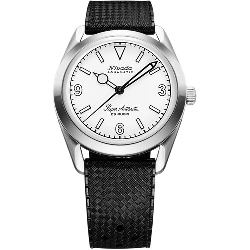 Nivada Grenchen Super Antarctic 3.6.9 Watch | 38mm | Automatic | White | Black Rubber Tropic Strap