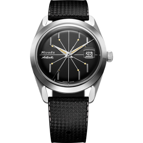 Nivada Grenchen Antarctic Spider Watch | 35mm | Hand Winding | Black | Black Rubber Tropic