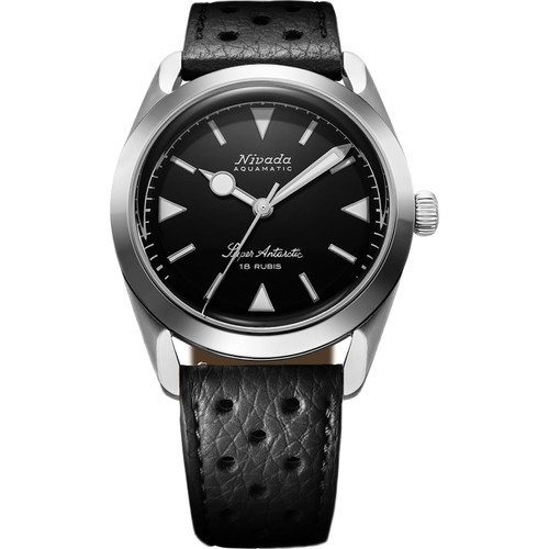 Nivada Grenchen Super Antarctic Watch | 35mm | Hand Winding | Black | Black Racing Strap