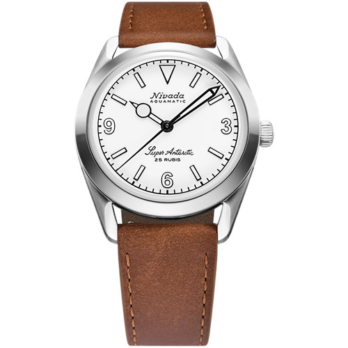 Nivada Grenchen Super Antarctic 3.6.9 Watch | 38mm | Automatic | White | Brown Leather Strap