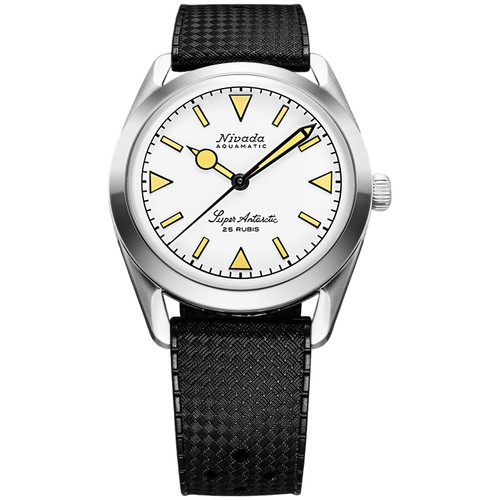 Nivada Grenchen Super Antarctic Watch | 38mm | Automatic | White | Tropic Rubber Strap