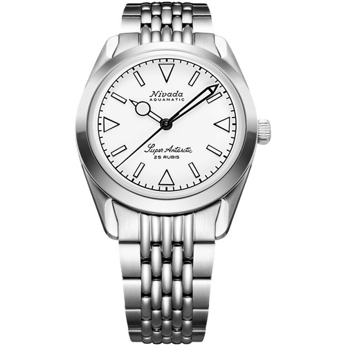 Nivada Grenchen Super Antarctic Watch | 38mm | Automatic | White | Beads of Rice Bracelet
