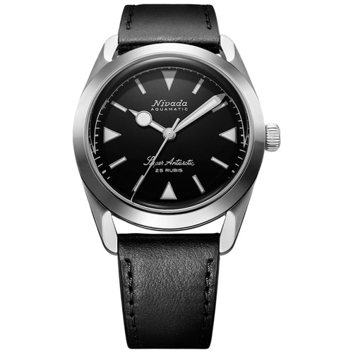 Nivada Grenchen Super Antarctic Watch | 38mm | Automatic | Black | Black Leather