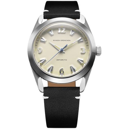 Nivada Grenchen Antarctic Watch | 38mm | Automatic | Eggshell Beige | Black Leather Strap with White Stitching