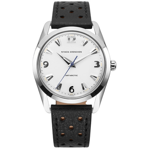 Nivada Grenchen Antarctic Watch | 35mm | Hand Winding | White | Black Racing Strap