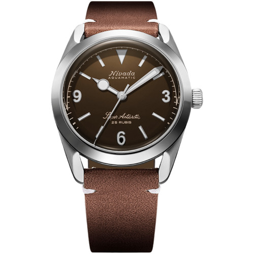 Nivada Grenchen Super Antarctic 3.6.9 Watch | 38mm | Automatic | Brown | Brown Leather with White Stitching