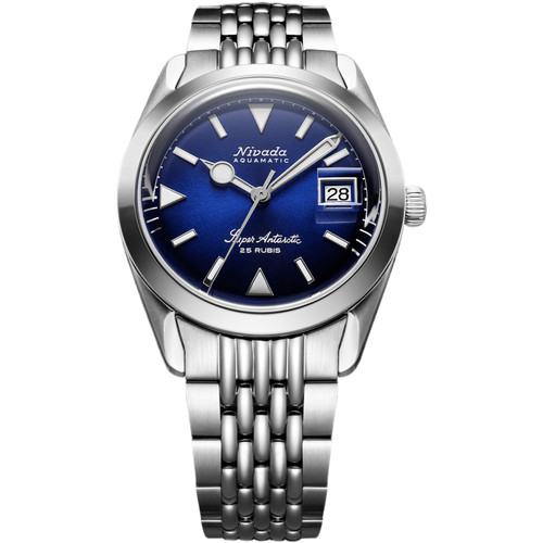 Nivada Grenchen Super Antarctic Watch | 38mm | Automatic | Date Display | Blue | Beads of Rice Bracelet