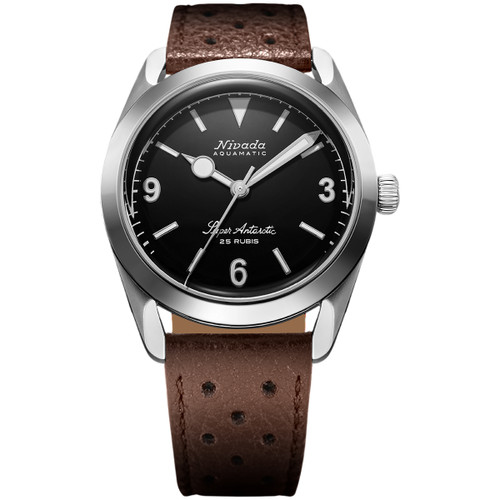 Nivada Grenchen Super Antarctic 3.6.9 Watch | 38mm | Automatic | Black | Brown Racing Strap
