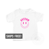 White Personalized Toddler Smiley Face Tee