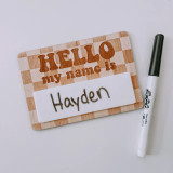 Hello My Name is Wooden Sign | Checker Print