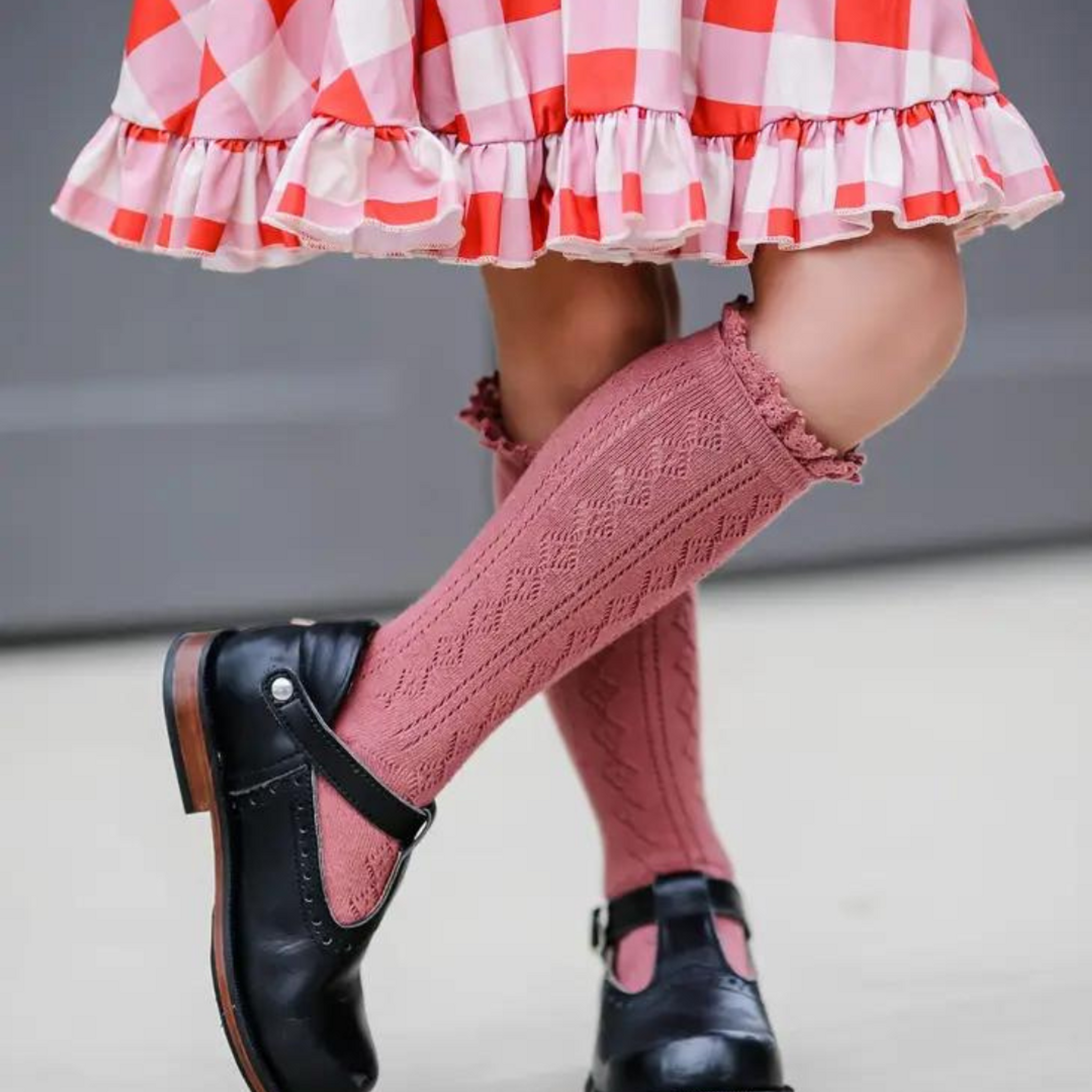 Mauve Rose Lace Knee High Socks