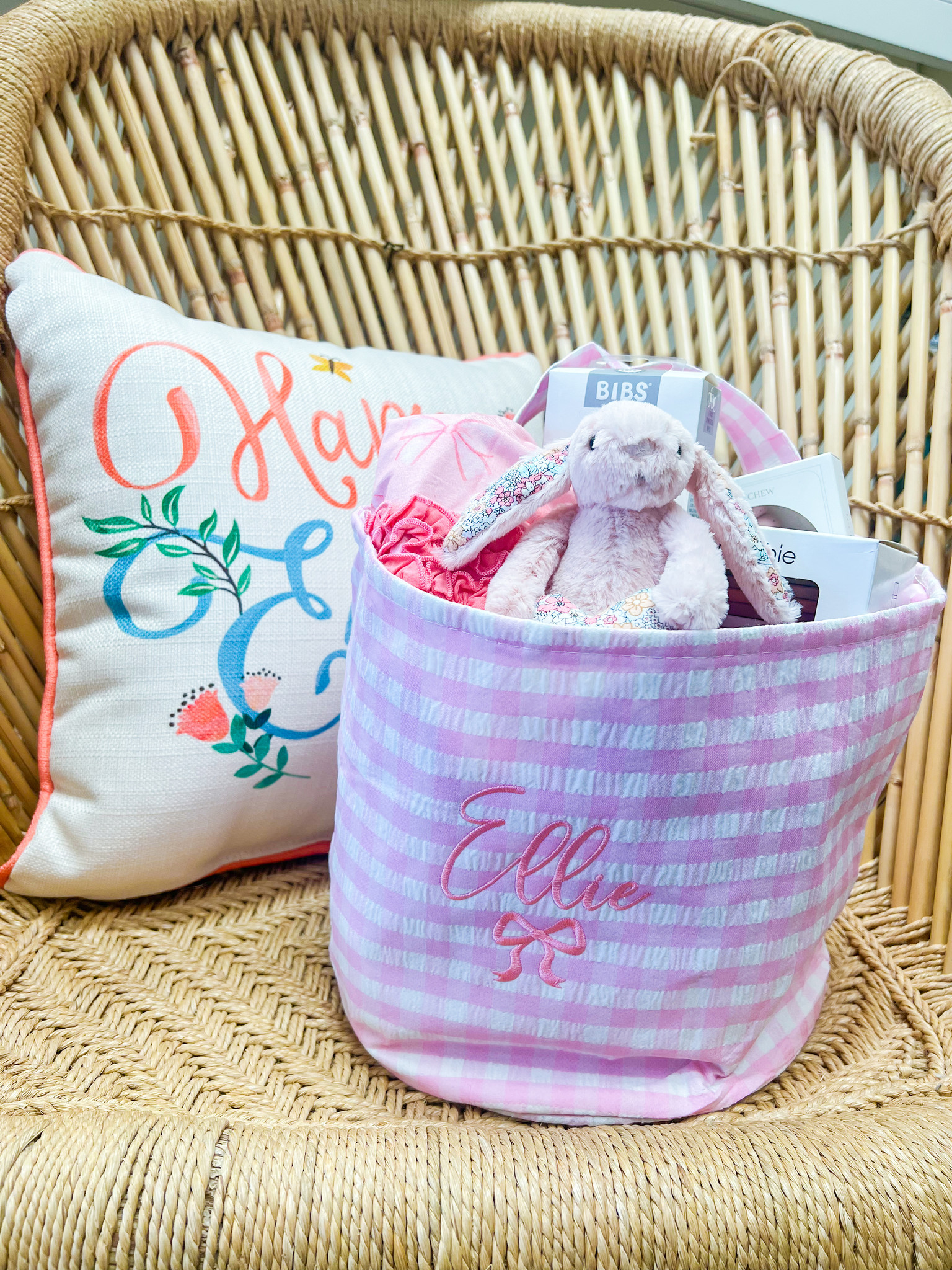 Personalized Gingham Easter Basket - Pink