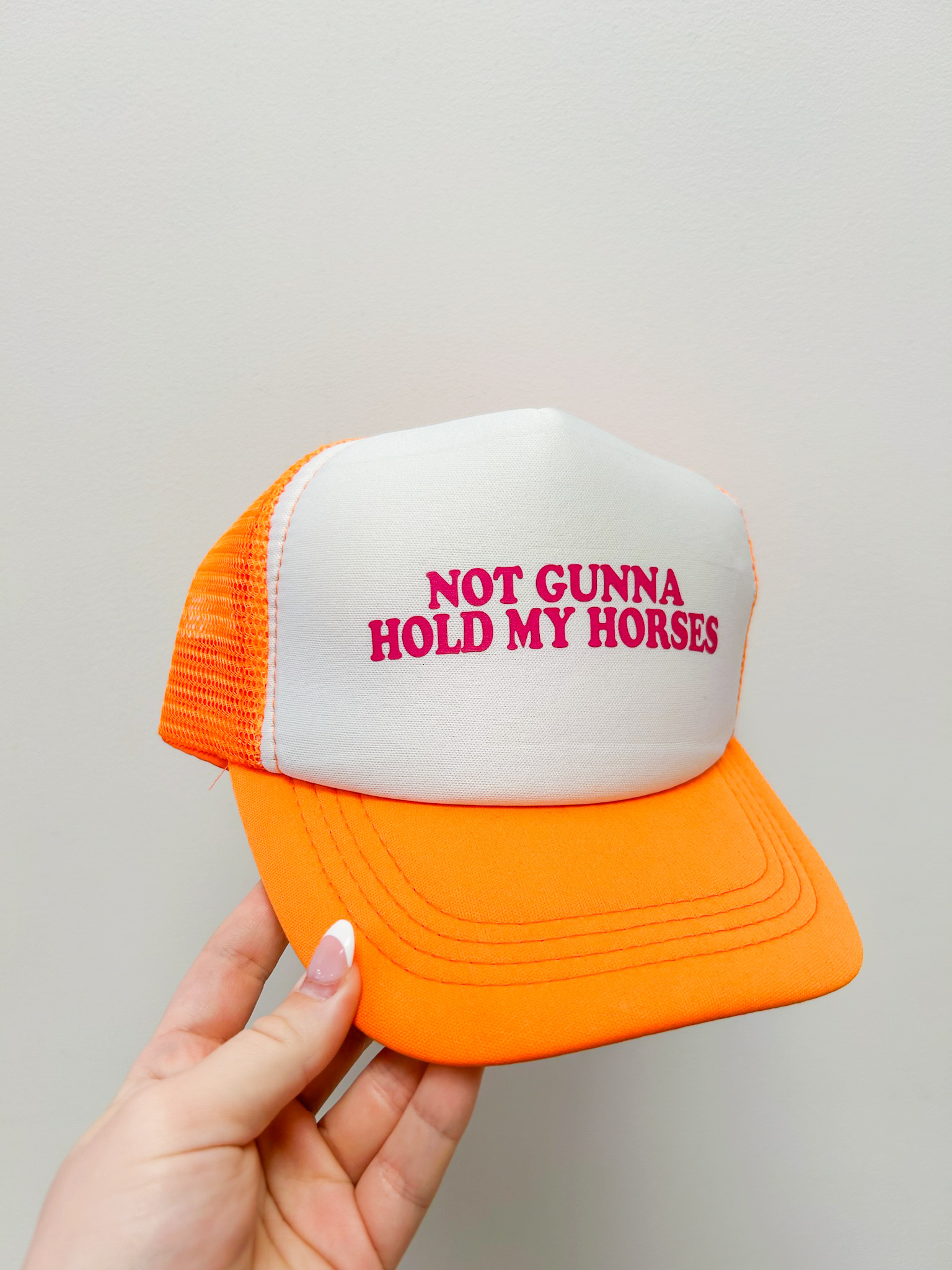 Kids Graphic Trucker Hat - Hold My Horses (Orange/White)