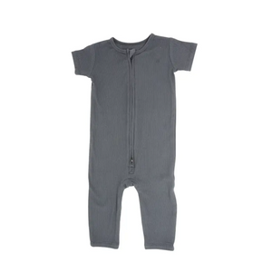 Charcoal Ribbed Short-Sleeve Romper