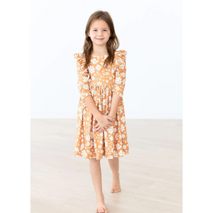 Golden Blooms Ruffle Twirl Dress