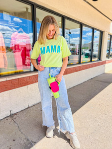 Bright Green Mama Block Washed Graphic Tee