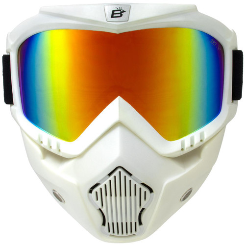 Birdz Skylark *WHITE* ReflecTech Mirror Lens Goggle w/ Attached/Removable Vented Lower Mask *Excellent Peripheral Vision*