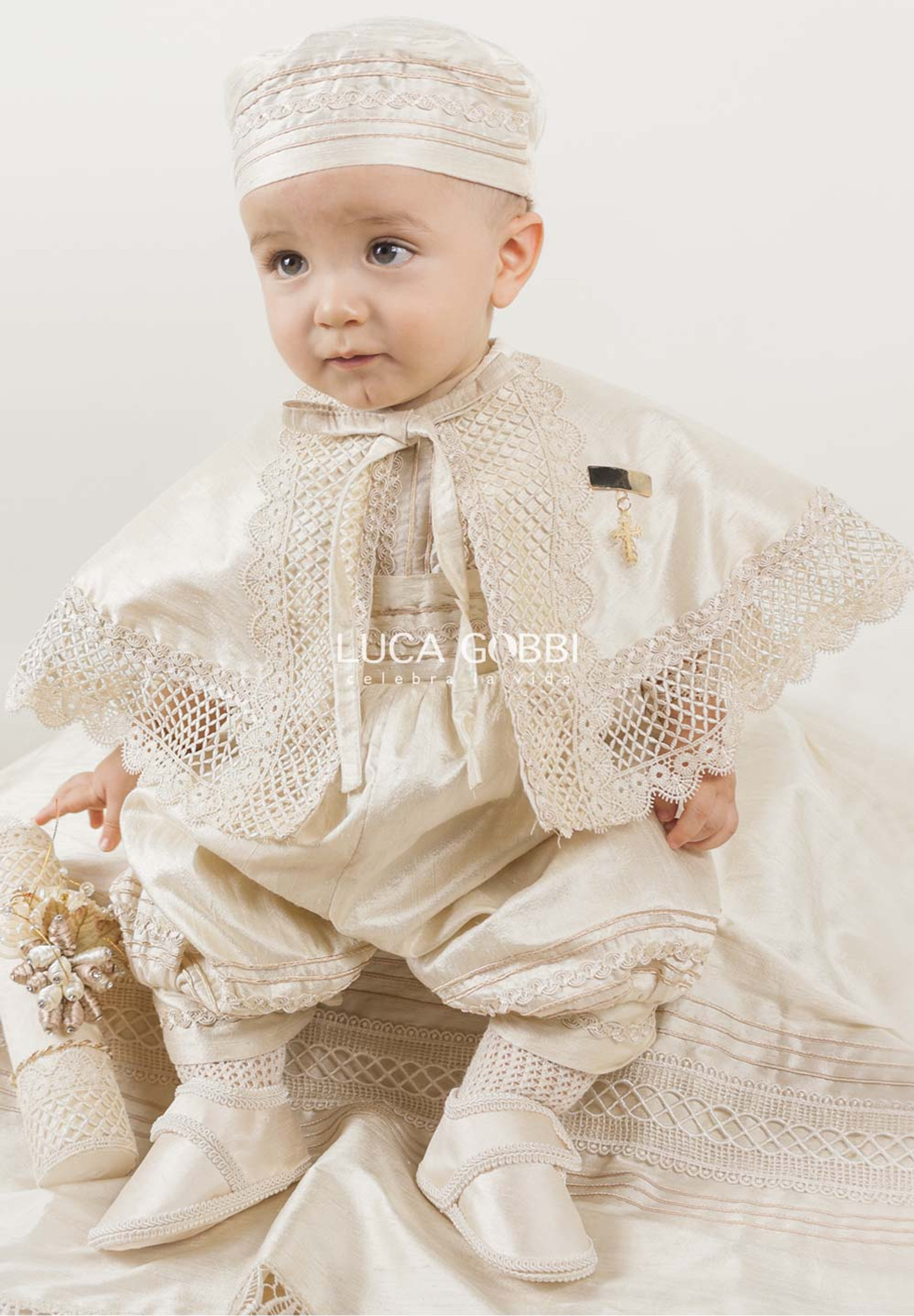 Ropón de bautizo E27 clásico para niño beige Ropones para