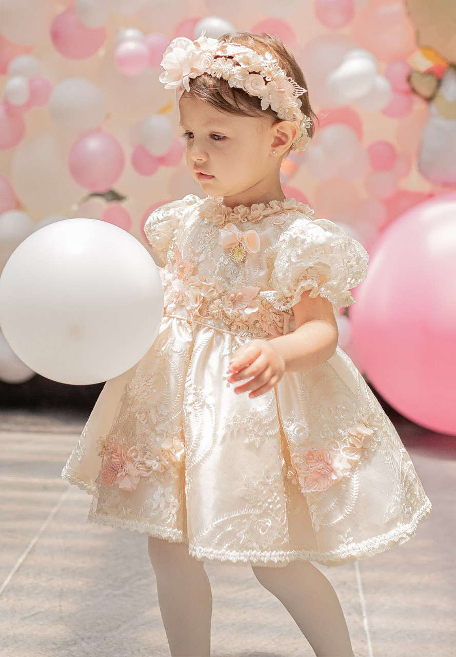 Ropón de bautizo M50 para niña beige Vestido de fiesta