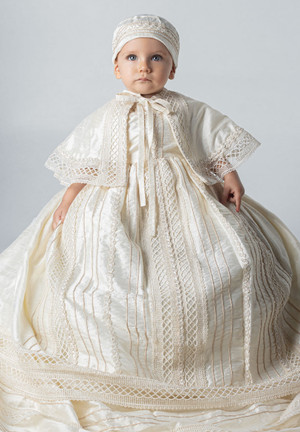 Ropón de bautizo E27 para niño beige