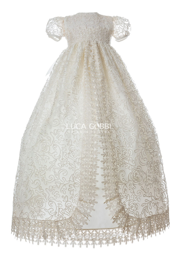 Ropón de bautizo M30 para niña Champagne + Vestido de Fiesta